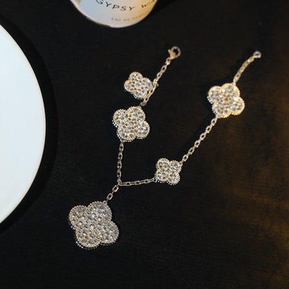 [CiCi]CLOVER BRACELET 5 MOTIF SILVER DIAMOND PAVED