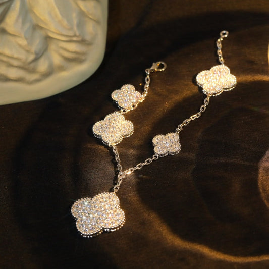 [CiCi]CLOVER BRACELET 5 MOTIF SILVER DIAMOND PAVED