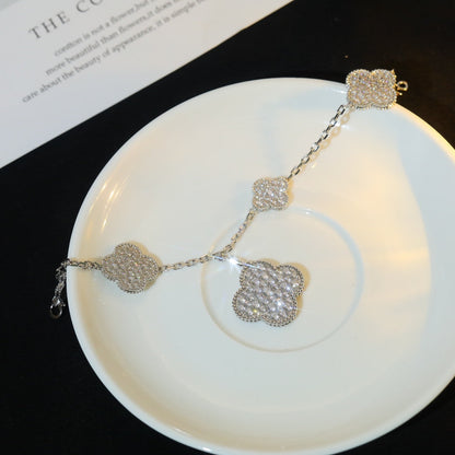 [CiCi]CLOVER BRACELET 5 MOTIF SILVER DIAMOND PAVED