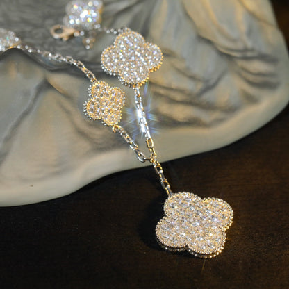 [CiCi]CLOVER BRACELET 5 MOTIF SILVER DIAMOND PAVED