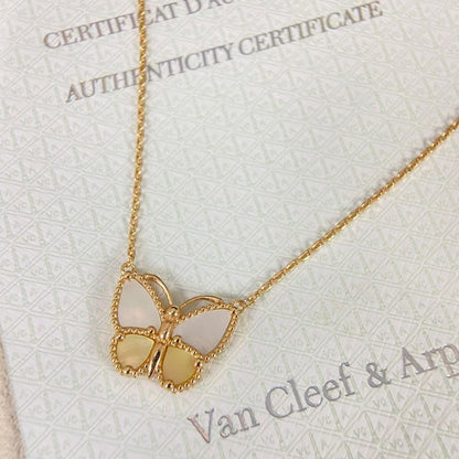 [CiCi]NEW ROSE GOLD WHITE MOTHER OF PEARL BUTTERFLY NECKLACE