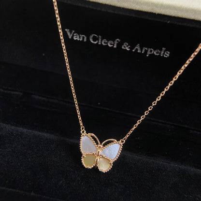 [CiCi]NEW ROSE GOLD WHITE MOTHER OF PEARL BUTTERFLY NECKLACE