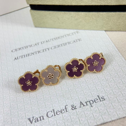 [CiCi]NEW PURPLE PLUM FRAGRANCE PLUM BLOSSOM GOLD EARRINGS