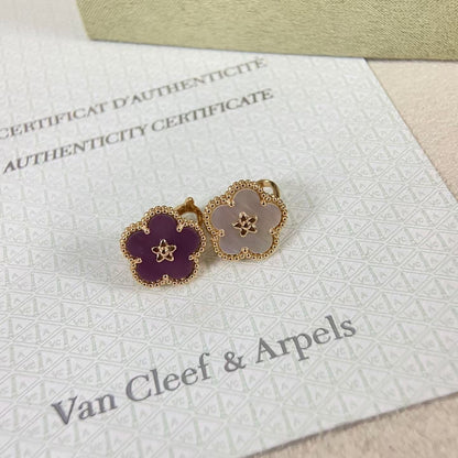[CiCi]NEW PURPLE PLUM FRAGRANCE PLUM BLOSSOM GOLD EARRINGS