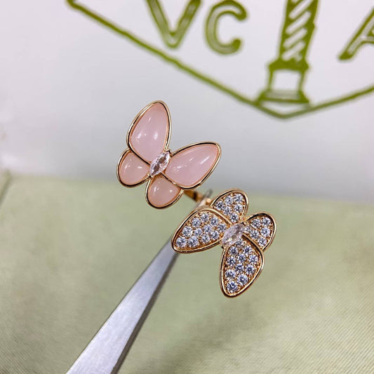 [CiCi]TWIN BUTTERFLY NEW DIAMOND & PINK BUTTERFLY RING