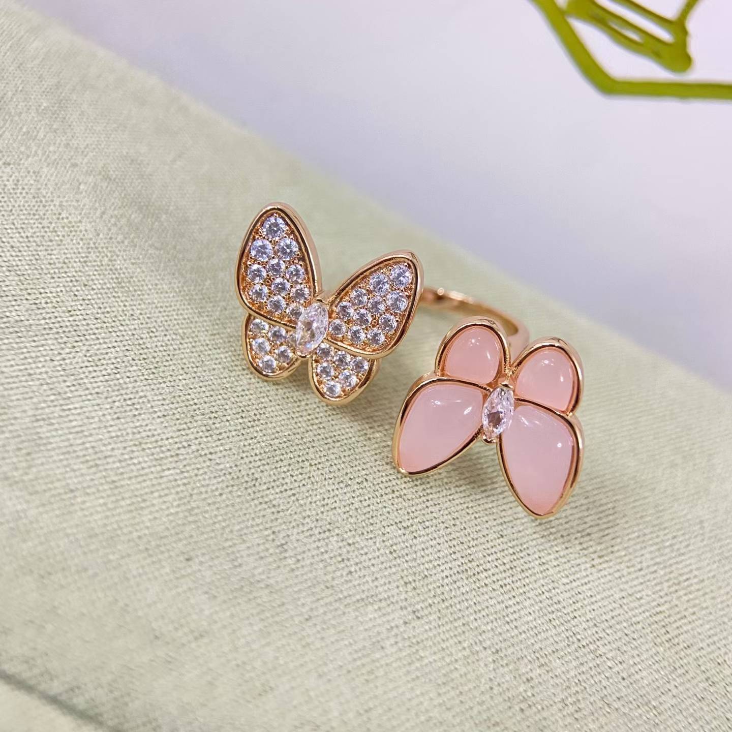 [CiCi]TWIN BUTTERFLY NEW DIAMOND & PINK BUTTERFLY RING
