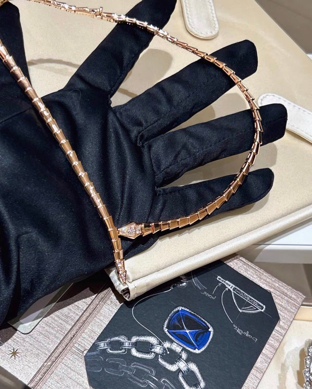 [CiCi]SERPENTI VIPER SERIES ROSE GOLD SNAKE NECKLACE