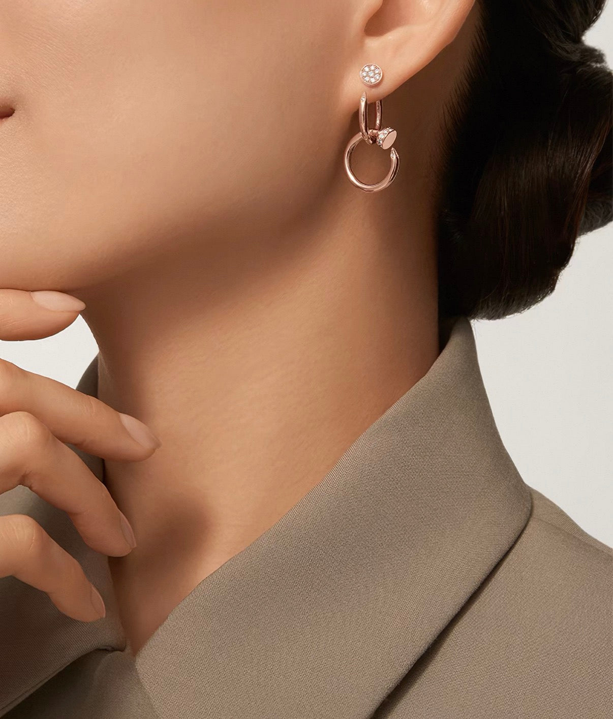 [CiCi]NAIL COLLECTION DIAMOND SET DOUBLE HOOP EARRINGS