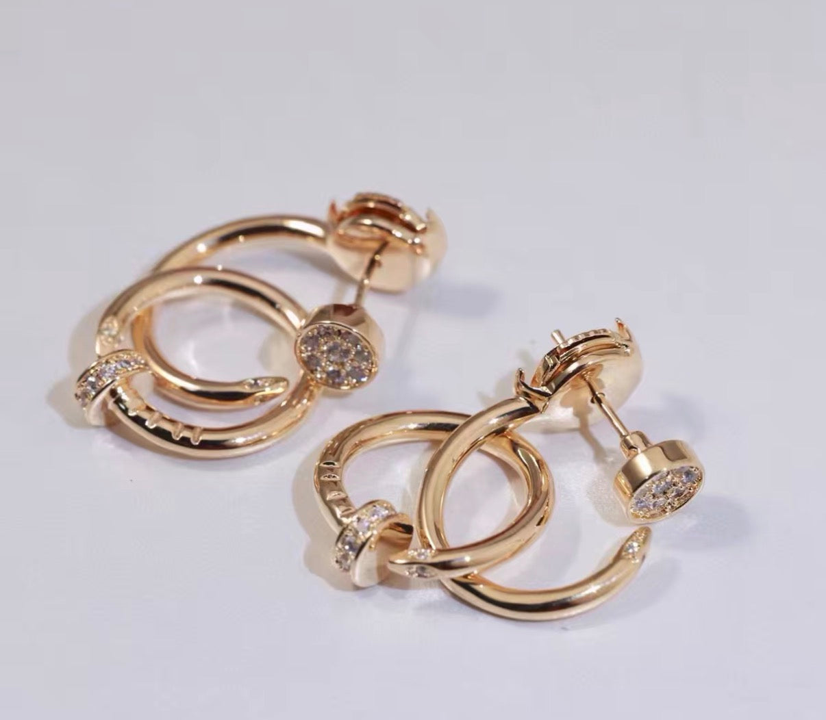 [CiCi]NAIL COLLECTION DIAMOND SET DOUBLE HOOP EARRINGS