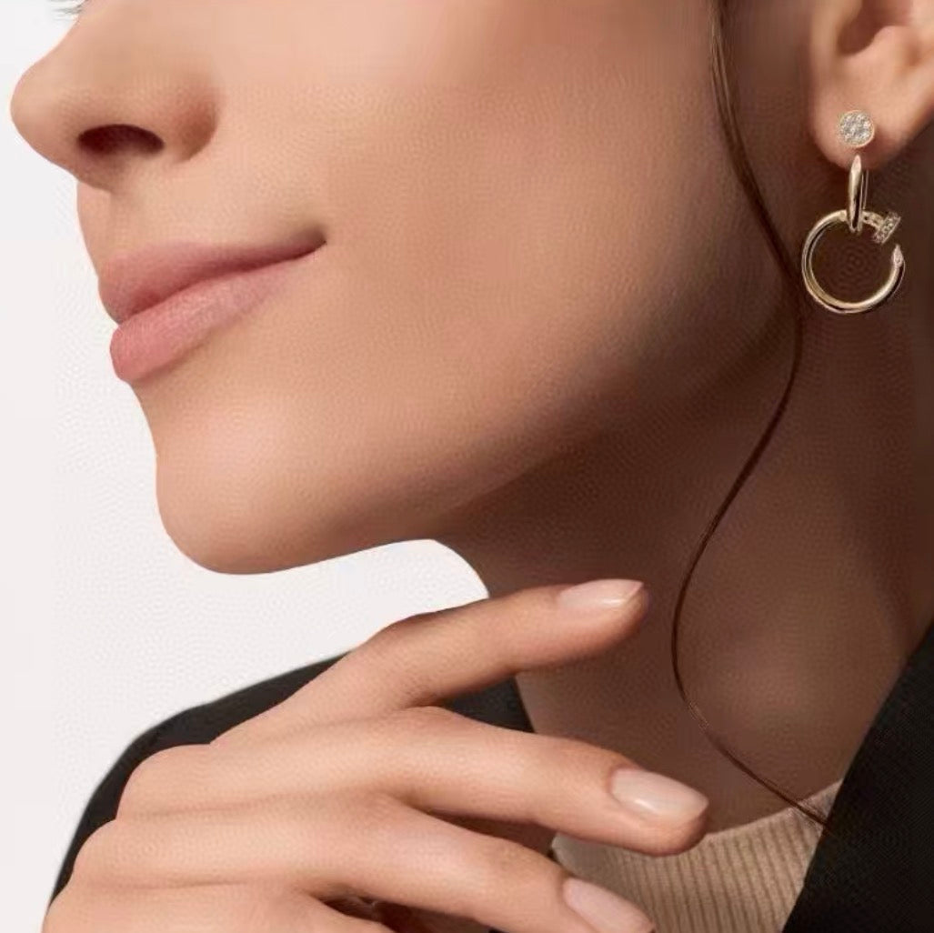 [CiCi]NAIL COLLECTION DIAMOND SET DOUBLE HOOP EARRINGS