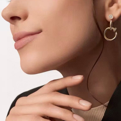 [CiCi]NAIL COLLECTION DIAMOND SET DOUBLE HOOP EARRINGS