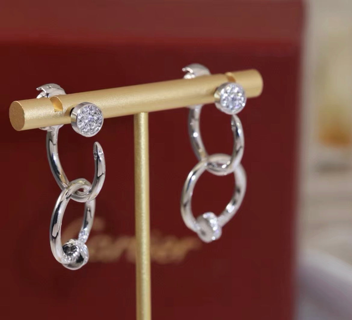[CiCi]NAIL COLLECTION DIAMOND SET DOUBLE HOOP EARRINGS
