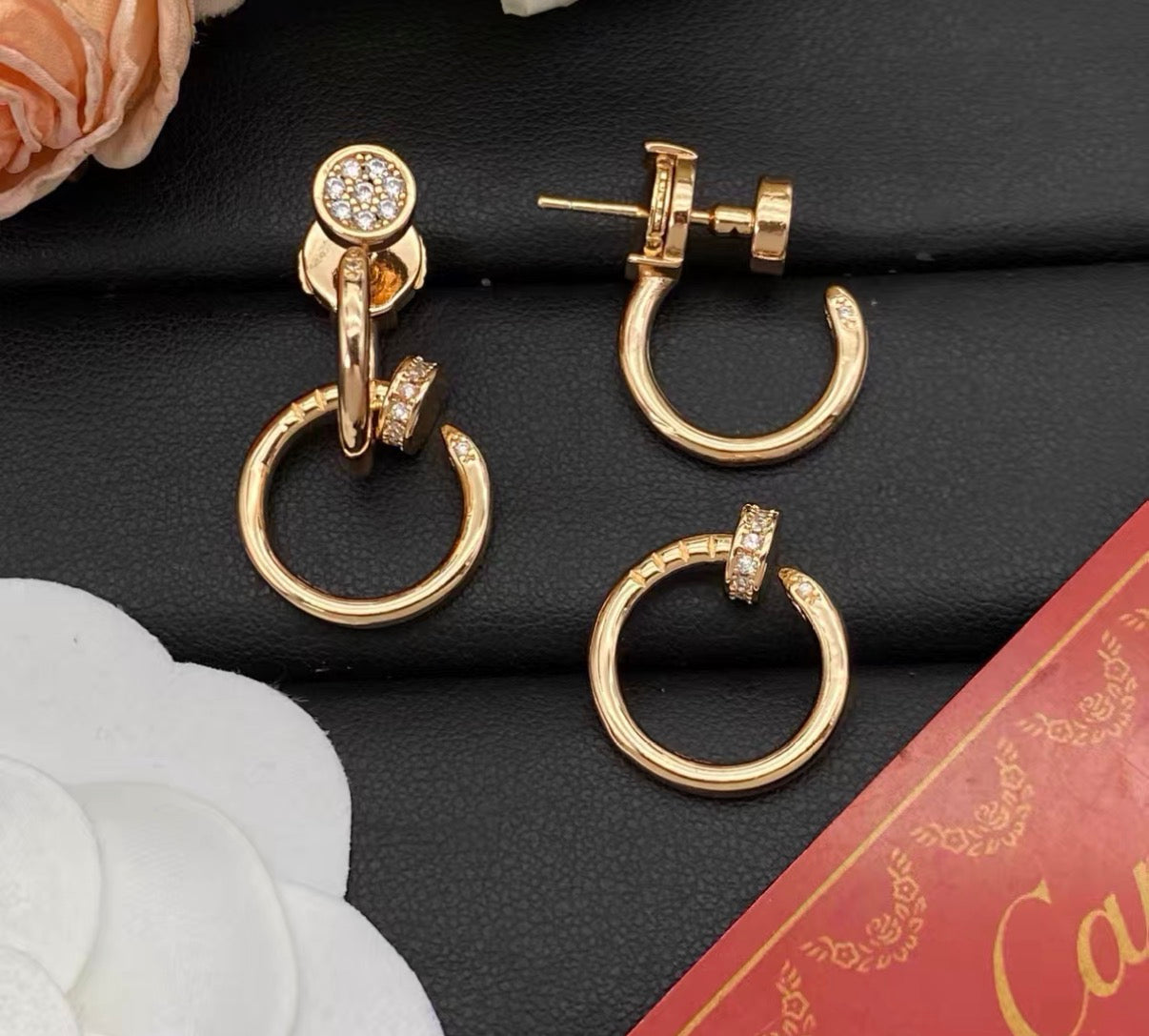[CiCi]NAIL COLLECTION DIAMOND SET DOUBLE HOOP EARRINGS