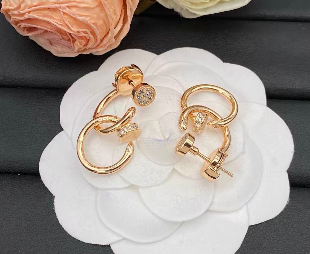 [CiCi]NAIL COLLECTION DIAMOND SET DOUBLE HOOP EARRINGS