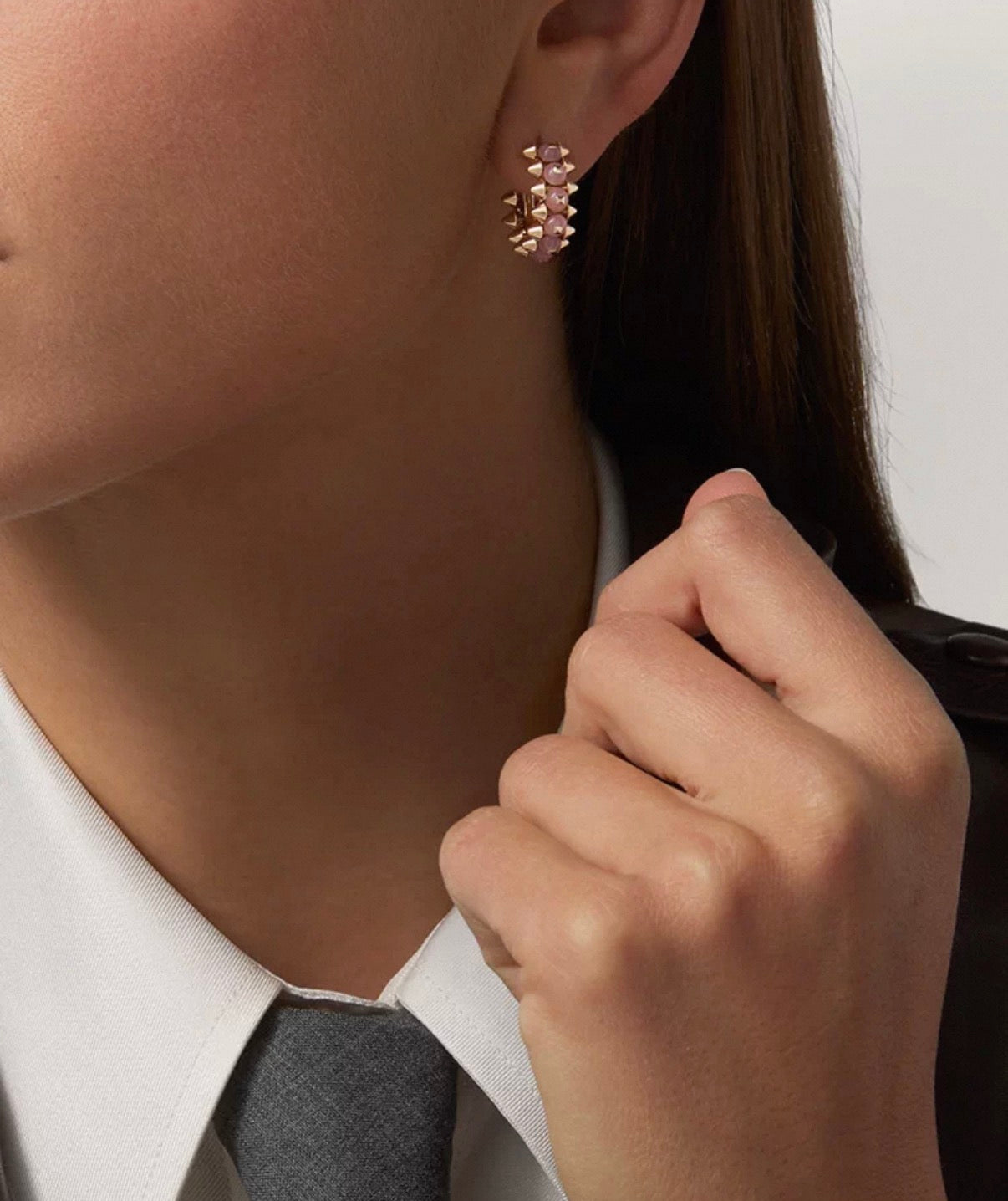 [CiCi]CLASH COLLECTION AGATE CHALCEDONY STUD EARRINGS