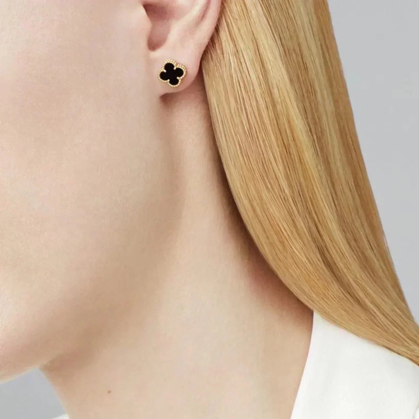 [CiCi]CLOVER MINI 9.5MM BLACK MOP EARRINGS