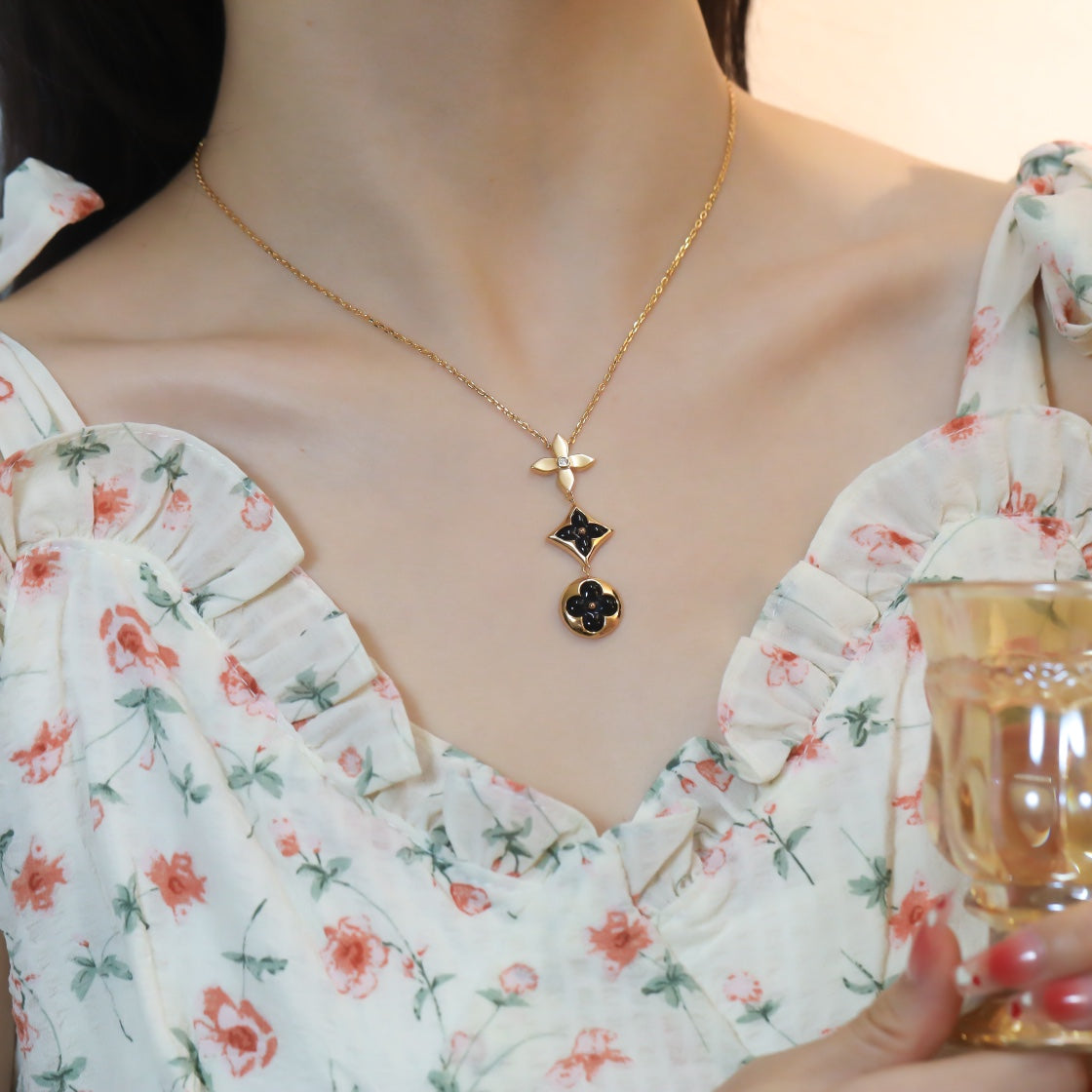[CiCi]STAR AND SUN ONYX PINK GOLD NECKLACE