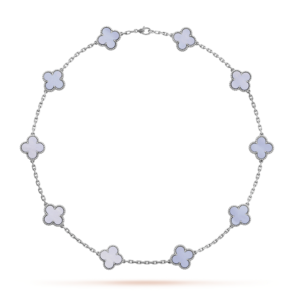 [CiCi]CLOVER 10 MOTIFS BLUE CHALCEDONY NECKLACE