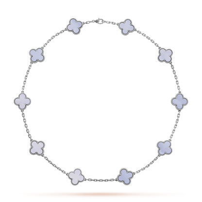 [CiCi]CLOVER 10 MOTIFS BLUE CHALCEDONY NECKLACE