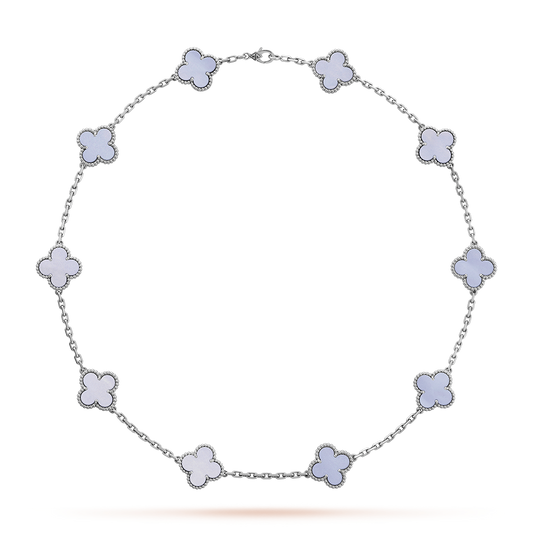 [CiCi]CLOVER 10 MOTIFS BLUE CHALCEDONY NECKLACE