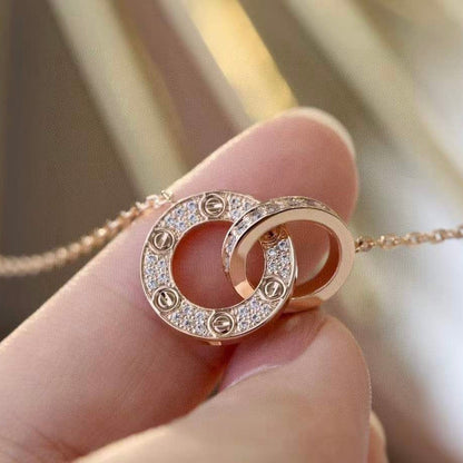 [CiCi]LOVE 7.6MM NECKLACE ROSE GOLD AND SILVER  FULL DIAMOND