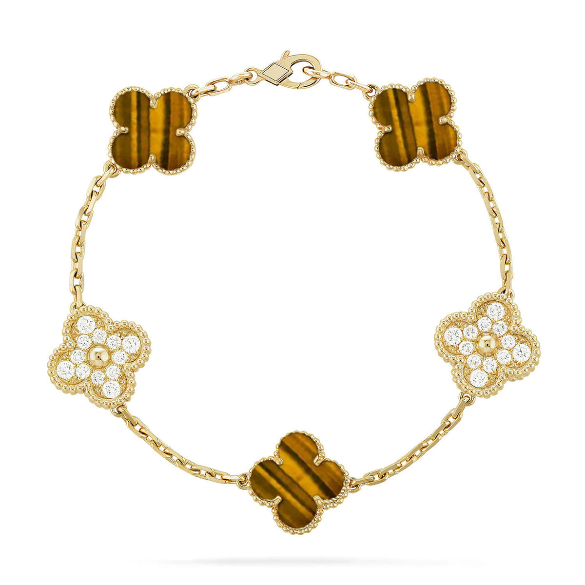[CiCi] CLOVER 5 MOTIFS TIGER EYE BRACELET COLLECTION