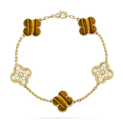 [CiCi] CLOVER 5 MOTIFS TIGER EYE BRACELET COLLECTION