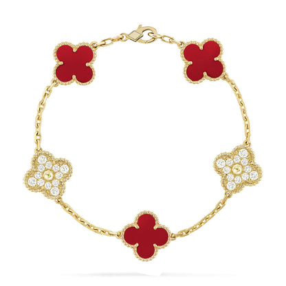 [CiCi] CLOVER 5 MOTIF RED CORNELIAN BRACELET COLLECTION