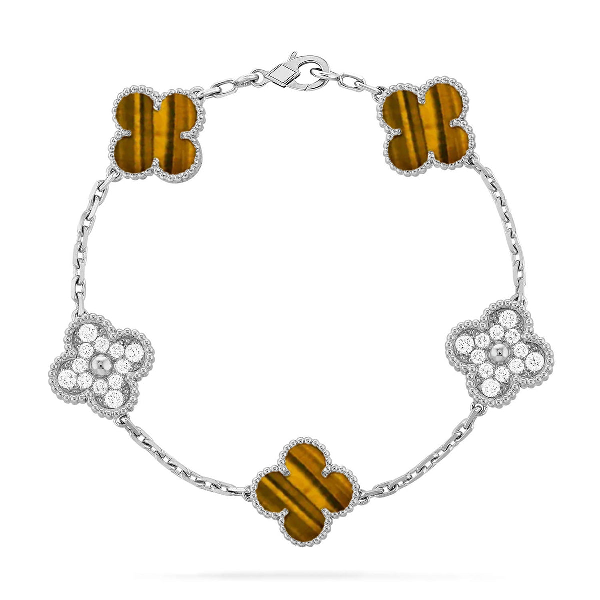 [CiCi] CLOVER 5 MOTIFS TIGER EYE BRACELET COLLECTION