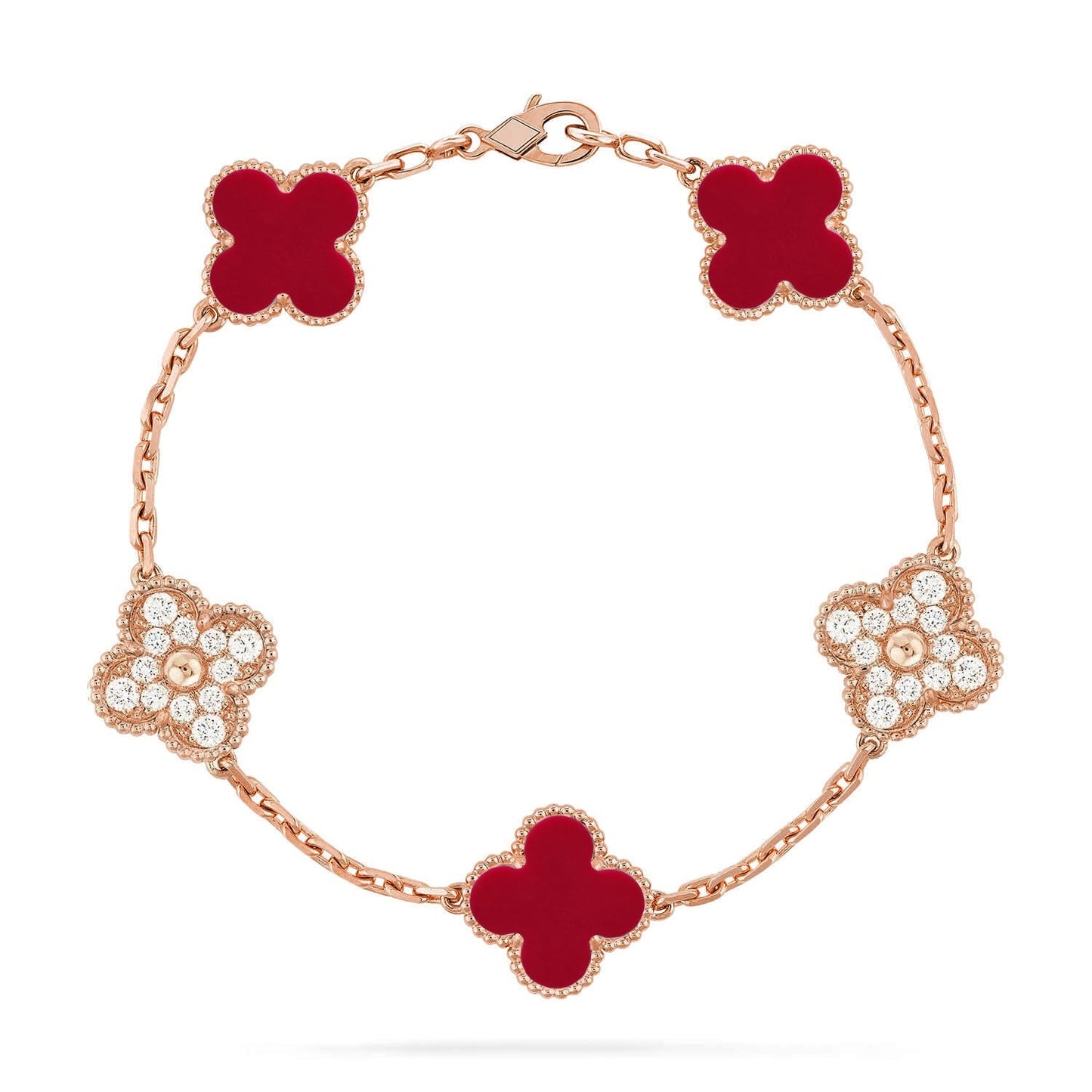 [CiCi] CLOVER 5 MOTIF RED CORNELIAN BRACELET COLLECTION