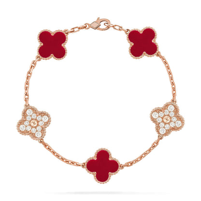 [CiCi] CLOVER 5 MOTIF RED CORNELIAN BRACELET COLLECTION
