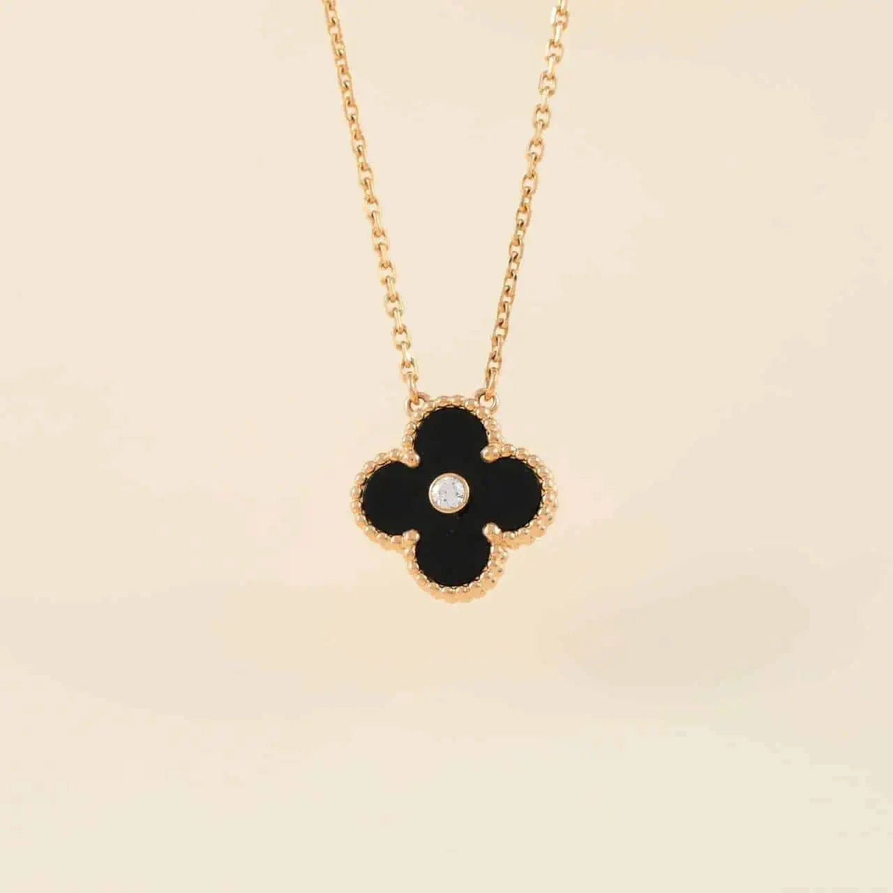 [CiCi]CLOVER 15MM DIAMOND ONYX NECKLACE