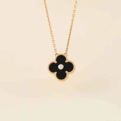 [CiCi]CLOVER 15MM DIAMOND ONYX NECKLACE