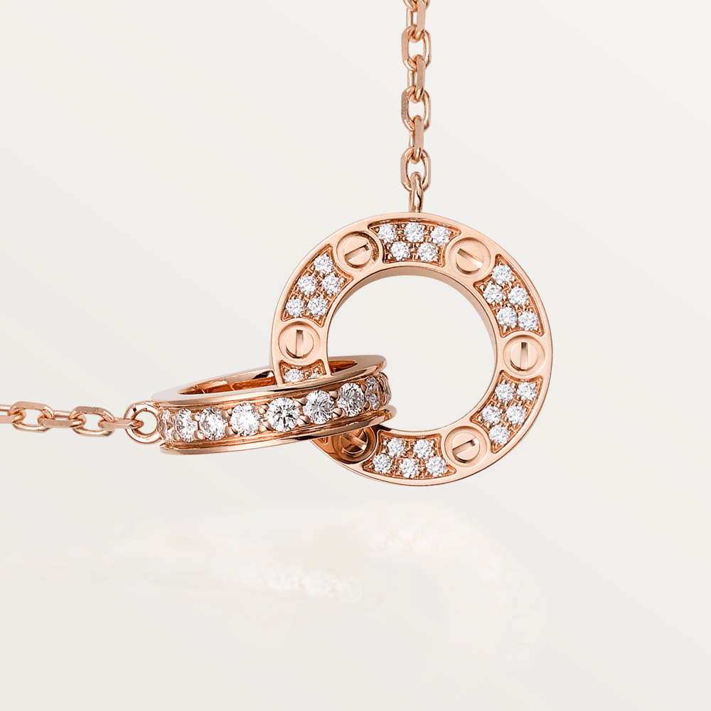[CiCi]LOVE 7.6MM NECKLACE ROSE GOLD AND SILVER  FULL DIAMOND