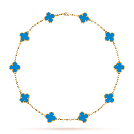 [CiCi]CLOVER 10 MOTIFS BLUE AGATE NECKLACE