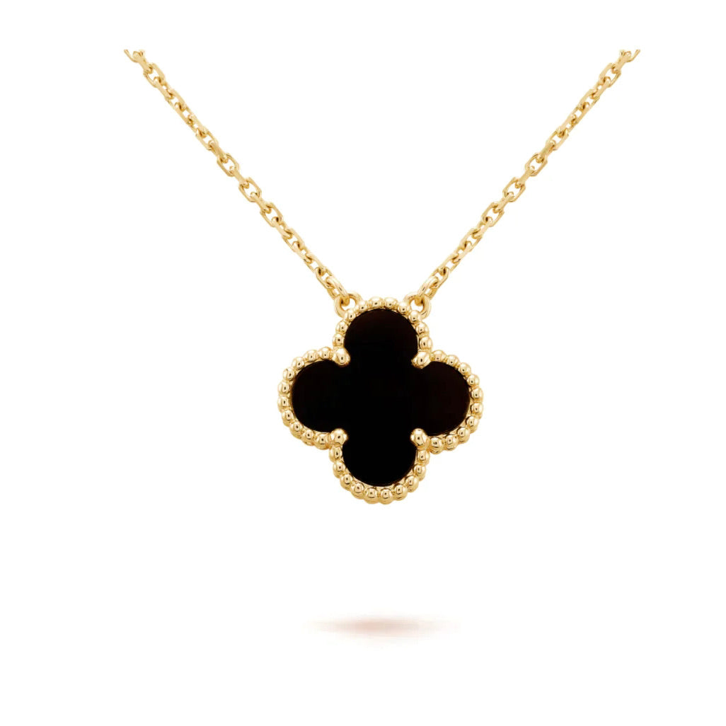 [CiCi]CLOVER 15MM BLACK ONYX SINGLE FLOWER NECKLACE