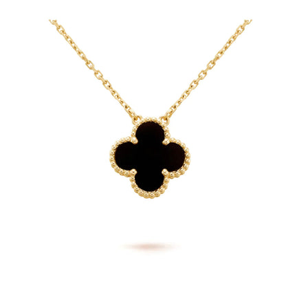 [CiCi]CLOVER 15MM BLACK ONYX SINGLE FLOWER NECKLACE