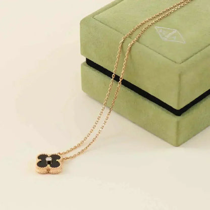 [CiCi]CLOVER 15MM DIAMOND ONYX NECKLACE