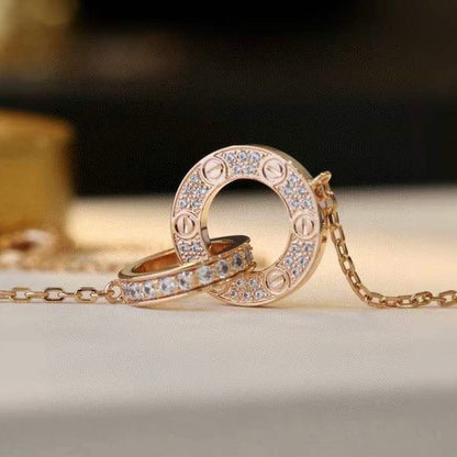 [CiCi]LOVE 7.6MM NECKLACE ROSE GOLD AND SILVER  FULL DIAMOND