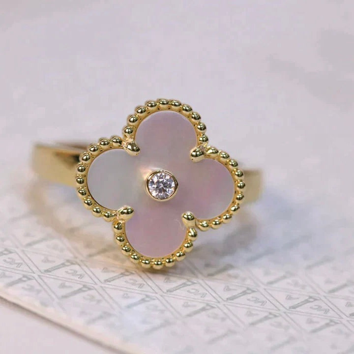 [CiCi]CLOVER PINK MOP RING GOLD DIAMOND