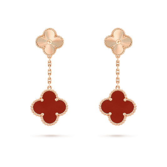 [CiCi]CLOVER 2 MOTIF  LASER CARNELIAN EARRINGS