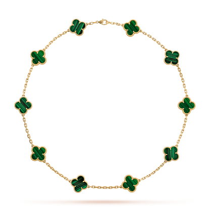 [CiCi]CLOVER 10 MOTIFS MALACHITE NECKLACE