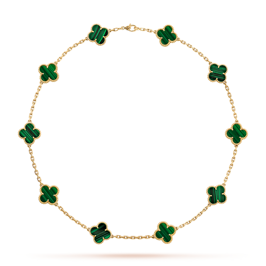 [CiCi]CLOVER 10 MOTIFS MALACHITE NECKLACE