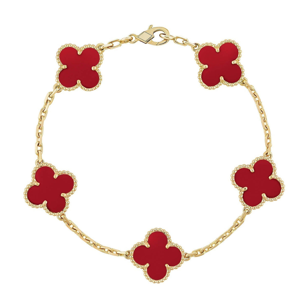 [CiCi] CLOVER 5 MOTIF RED CORNELIAN BRACELET COLLECTION