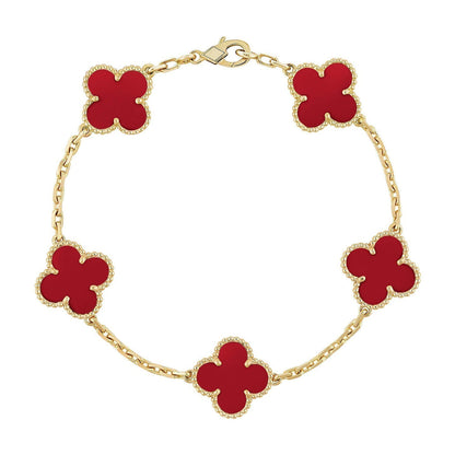 [CiCi] CLOVER 5 MOTIF RED CORNELIAN BRACELET COLLECTION