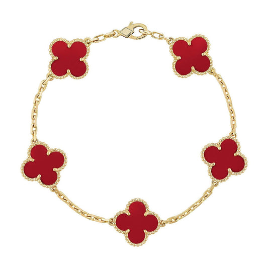 [CiCi] CLOVER 5 MOTIF RED CORNELIAN BRACELET COLLECTION