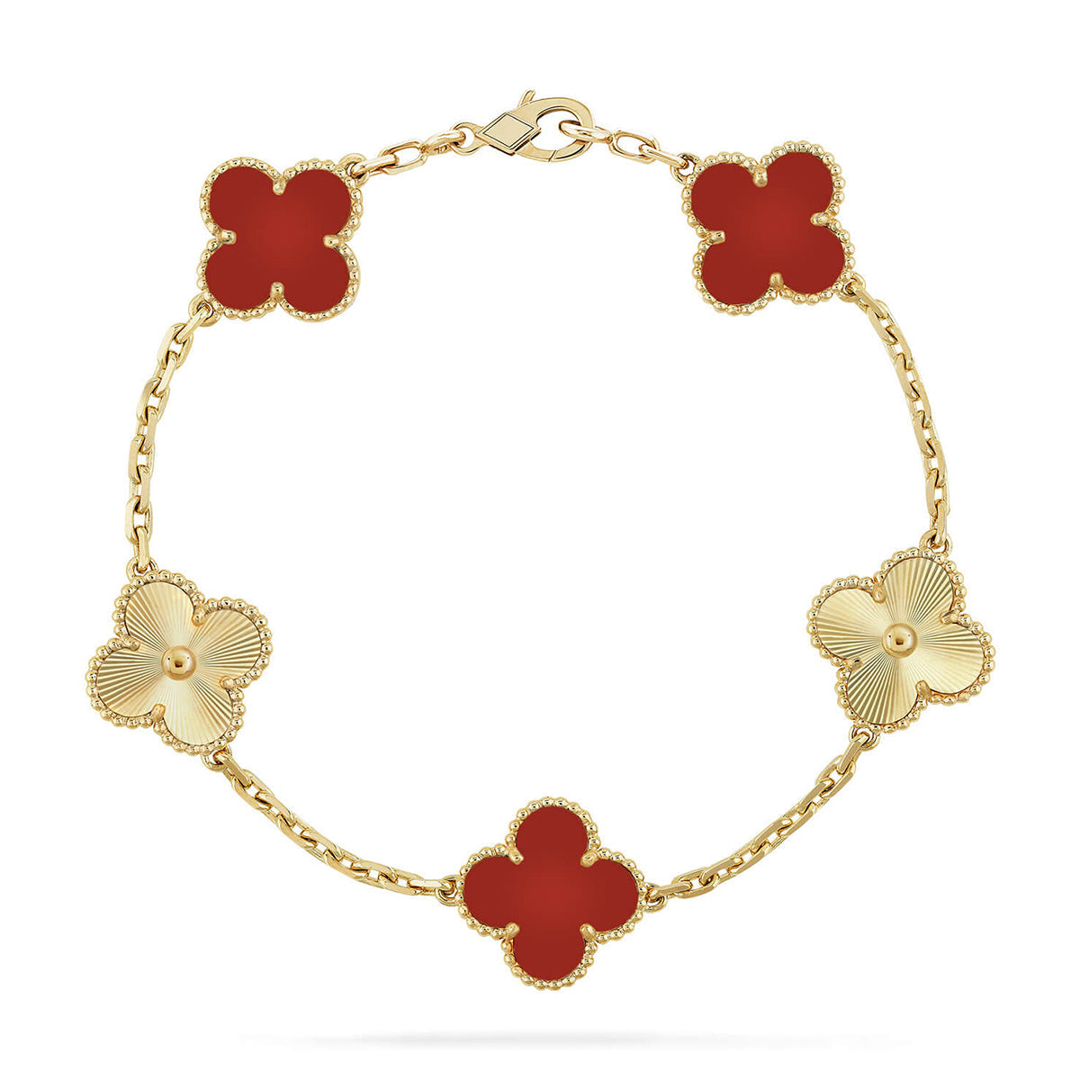 [CiCi] CLOVER 5 MOTIF RED CORNELIAN BRACELET COLLECTION