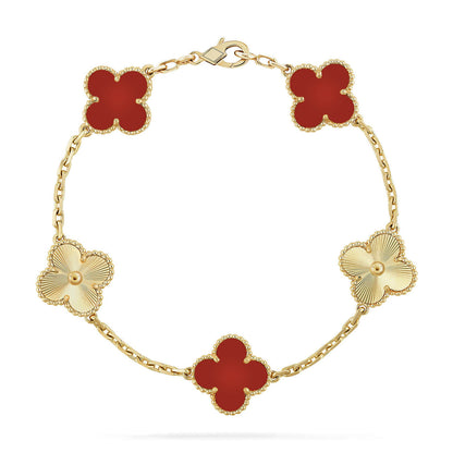 [CiCi] CLOVER 5 MOTIF RED CORNELIAN BRACELET COLLECTION