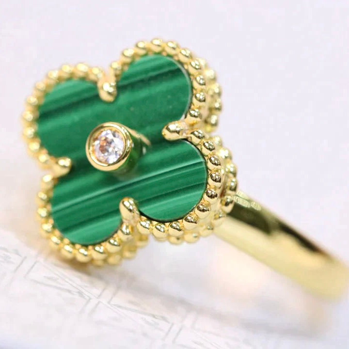 [CiCi]CLOVER MALACHITE RING GOLD DIAMOND