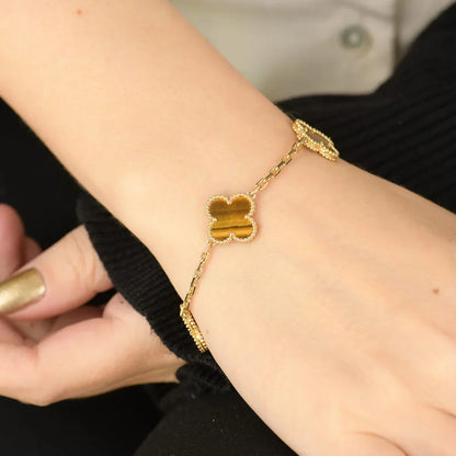 [CiCi] CLOVER 5 MOTIFS TIGER EYE BRACELET COLLECTION